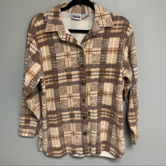 Vintage Neutral Tone Women’s Plaid Button Down - Picture 2 of 8
